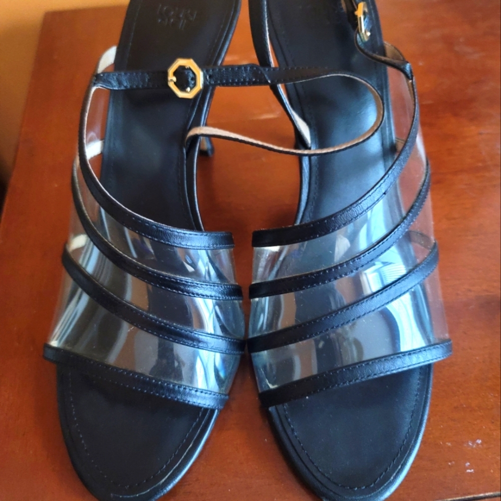 Louis et cie black leather with clear plastic, size 10 heel
